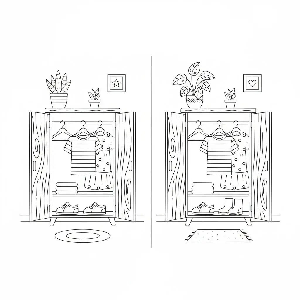 מצא את ההבדלים ארון 5 הבדלים להדפסה