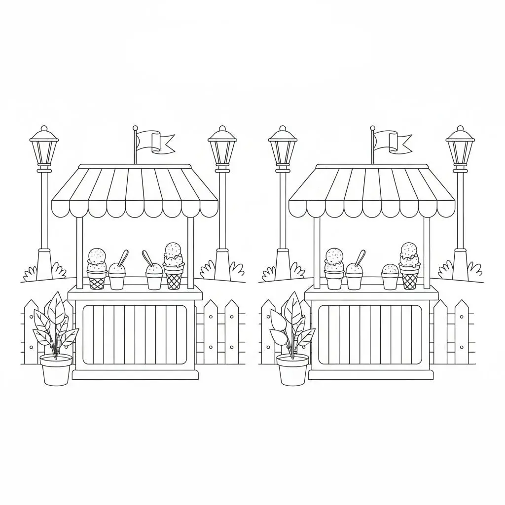 מצא את ההבדלים גלידה 5 הבדלים להדפסה