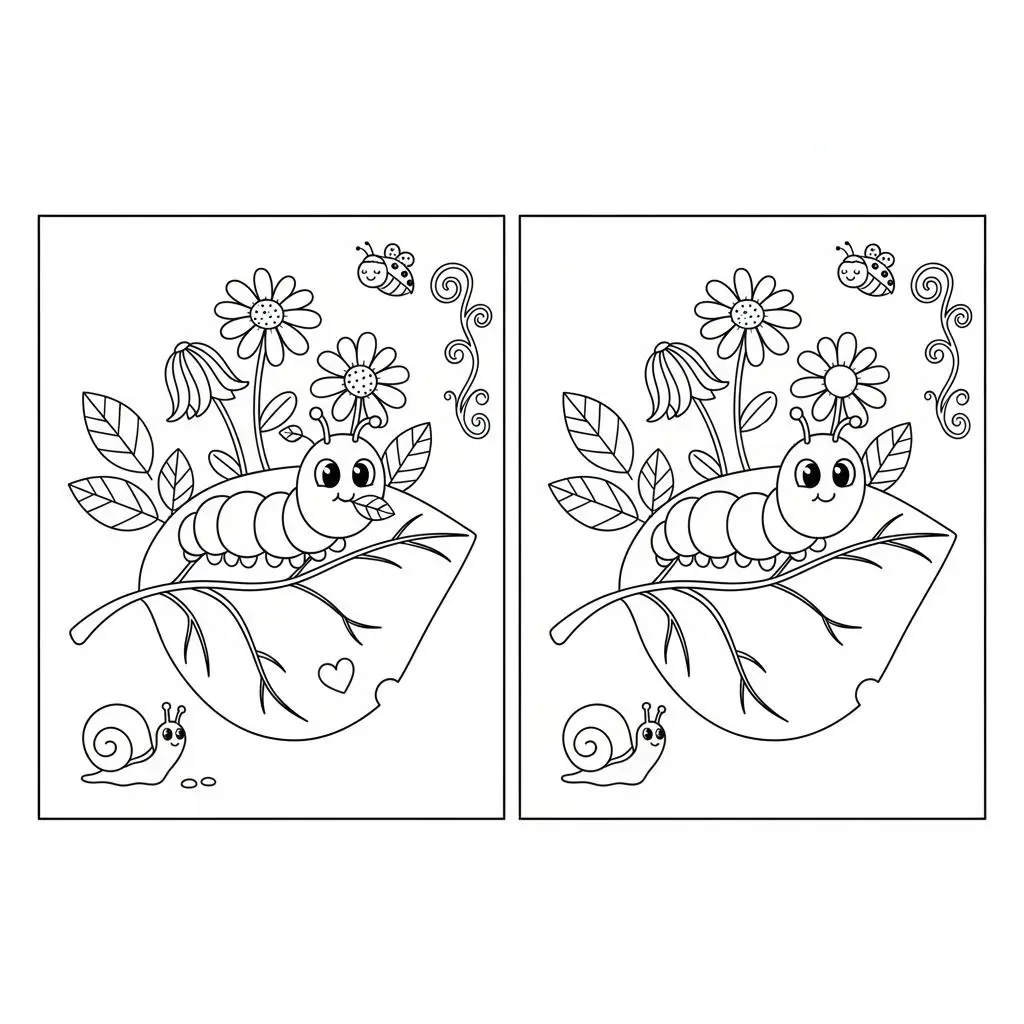 מצא את ההבדלים זחל 5 הבדלים להדפסה