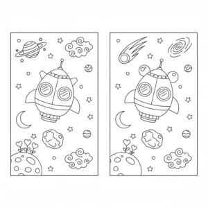 מצא את ההבדלים חללית 5 הבדלים להדפסה