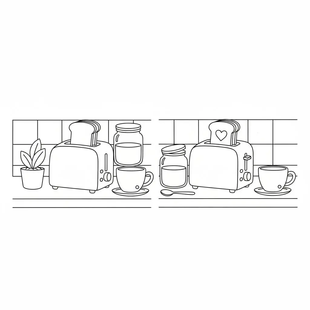 מצא את ההבדלים טוסט 5 הבדלים להדפסה