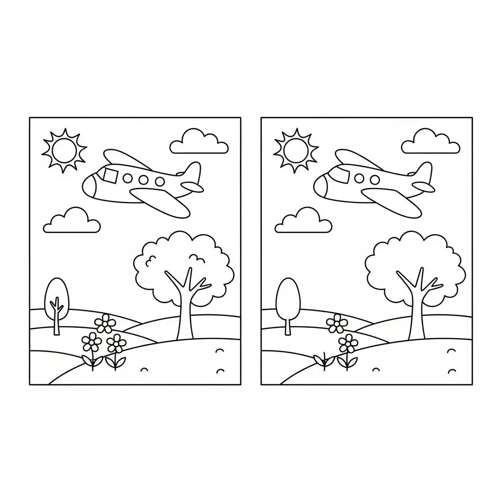 מצא את ההבדלים מטוס 5 הבדלים להדפסה