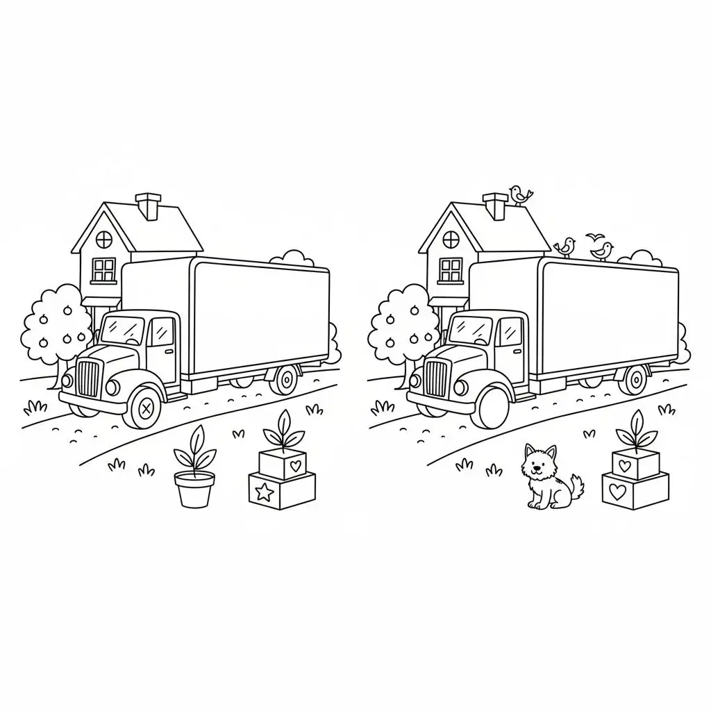 מצא את ההבדלים משאית 5 הבדלים להדפסה