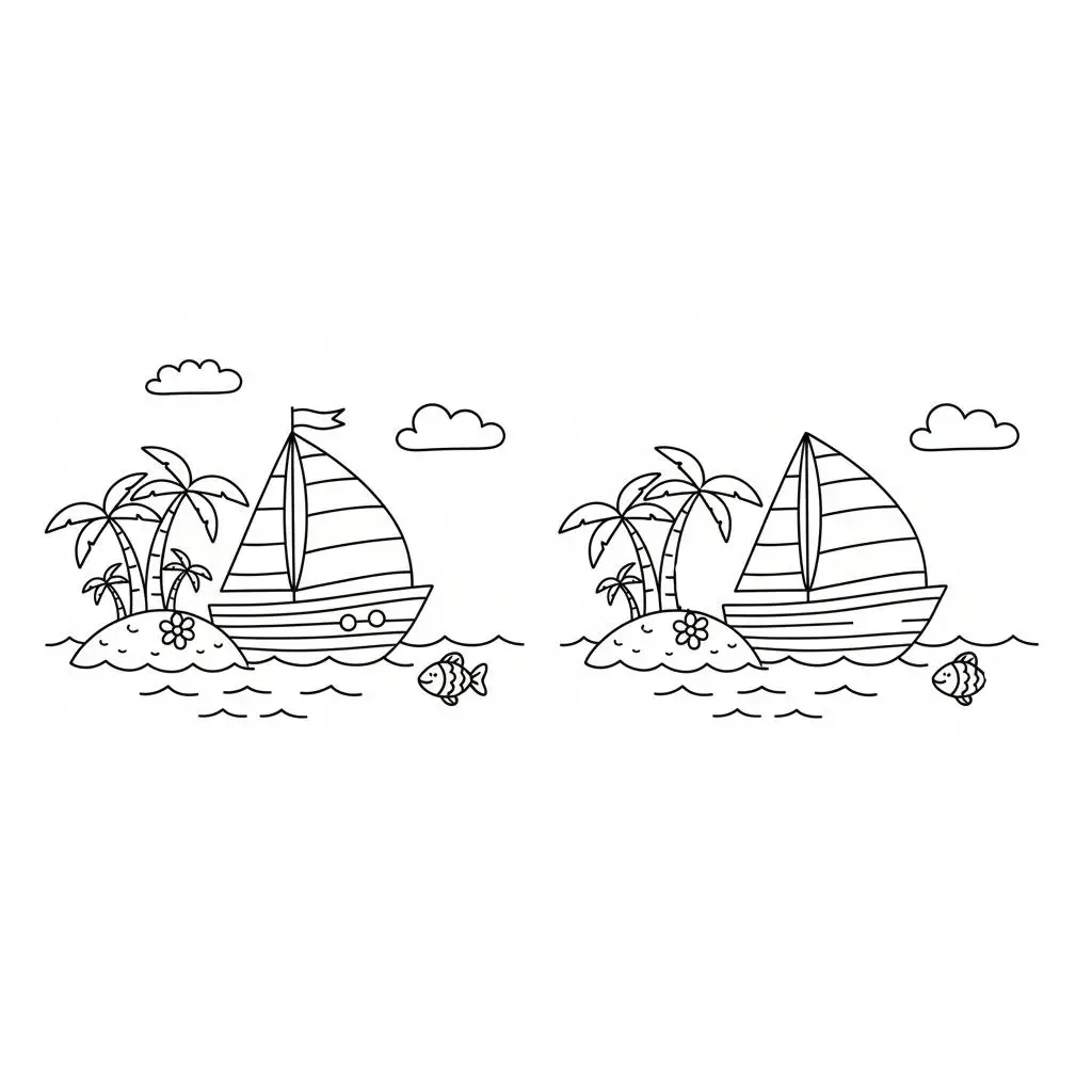 מצא את ההבדלים סירה 5 הבדלים להדפסה