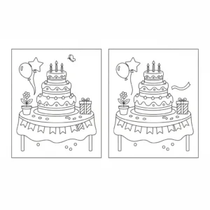 מצא את ההבדלים עוגה 5 הבדלים להדפסה