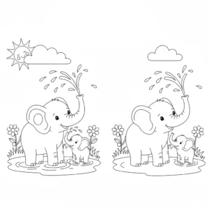 מצא את ההבדלים פילים 5 הבדלים להדפסה