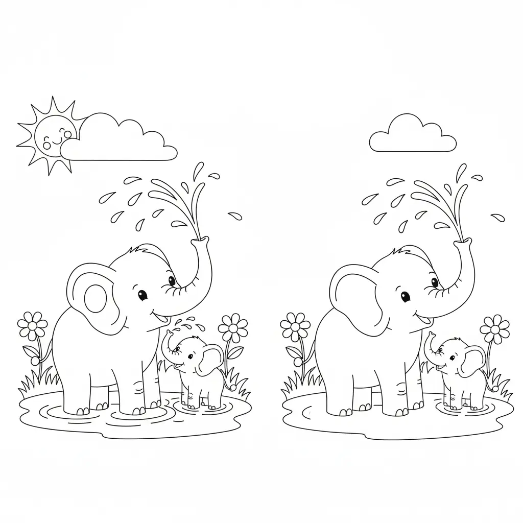 מצא את ההבדלים פילים 5 הבדלים להדפסה