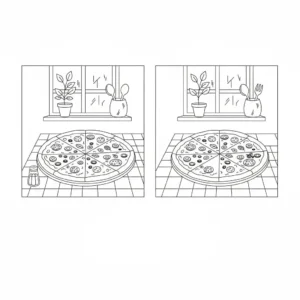 מצא את ההבדלים פיצה 5 הבדלים להדפסה