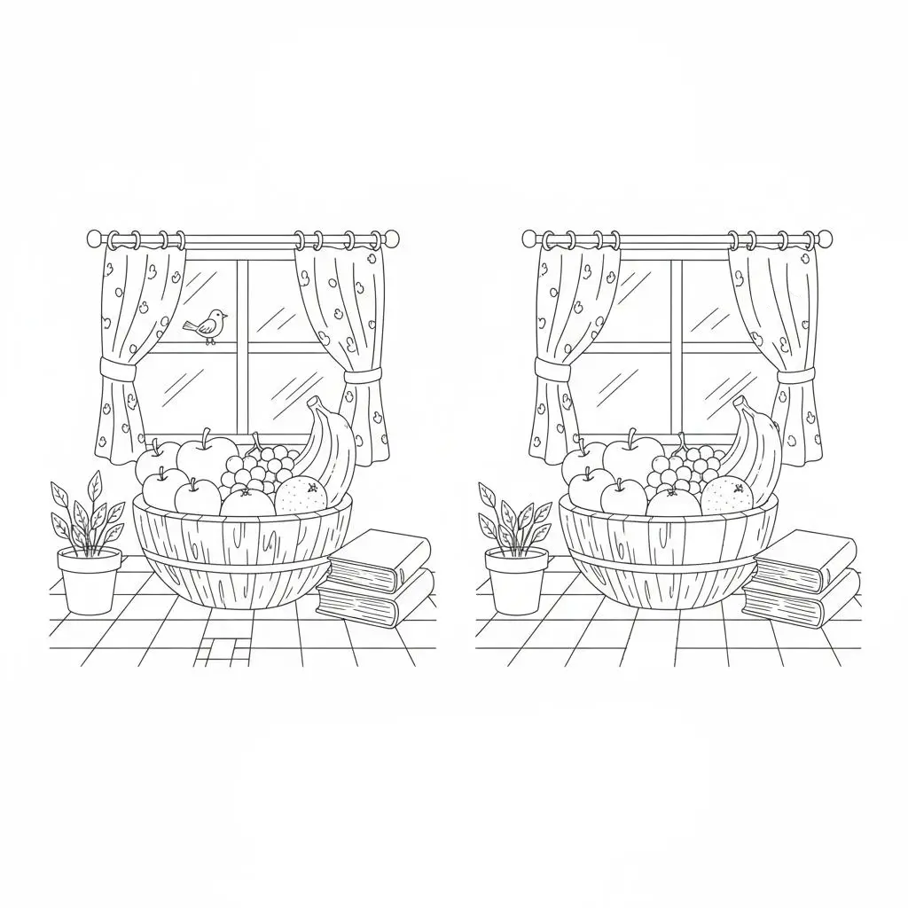 מצא את ההבדלים פירות 5 הבדלים להדפסה