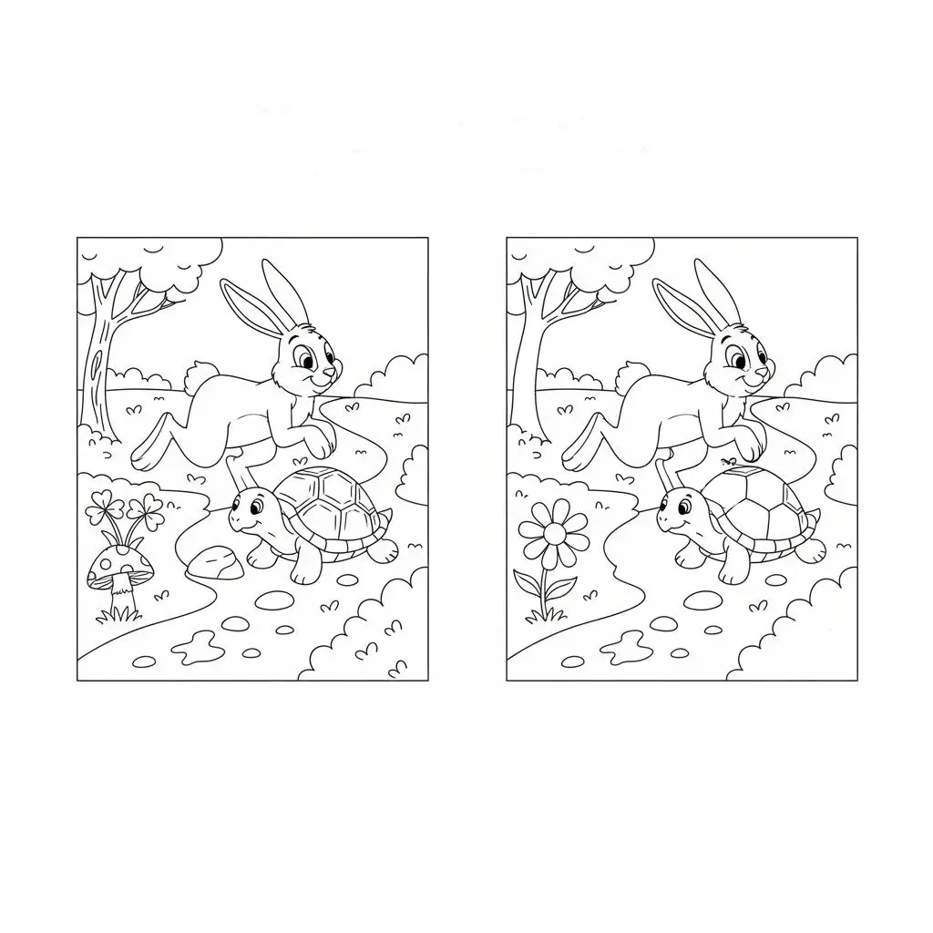 מצא את ההבדלים צב ארנב 5 הבדלים להדפסה