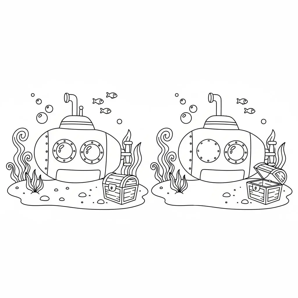 מצא את ההבדלים צוללת 5 הבדלים להדפסה