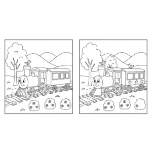 מצא את ההבדלים רכבת 5 הבדלים להדפסה