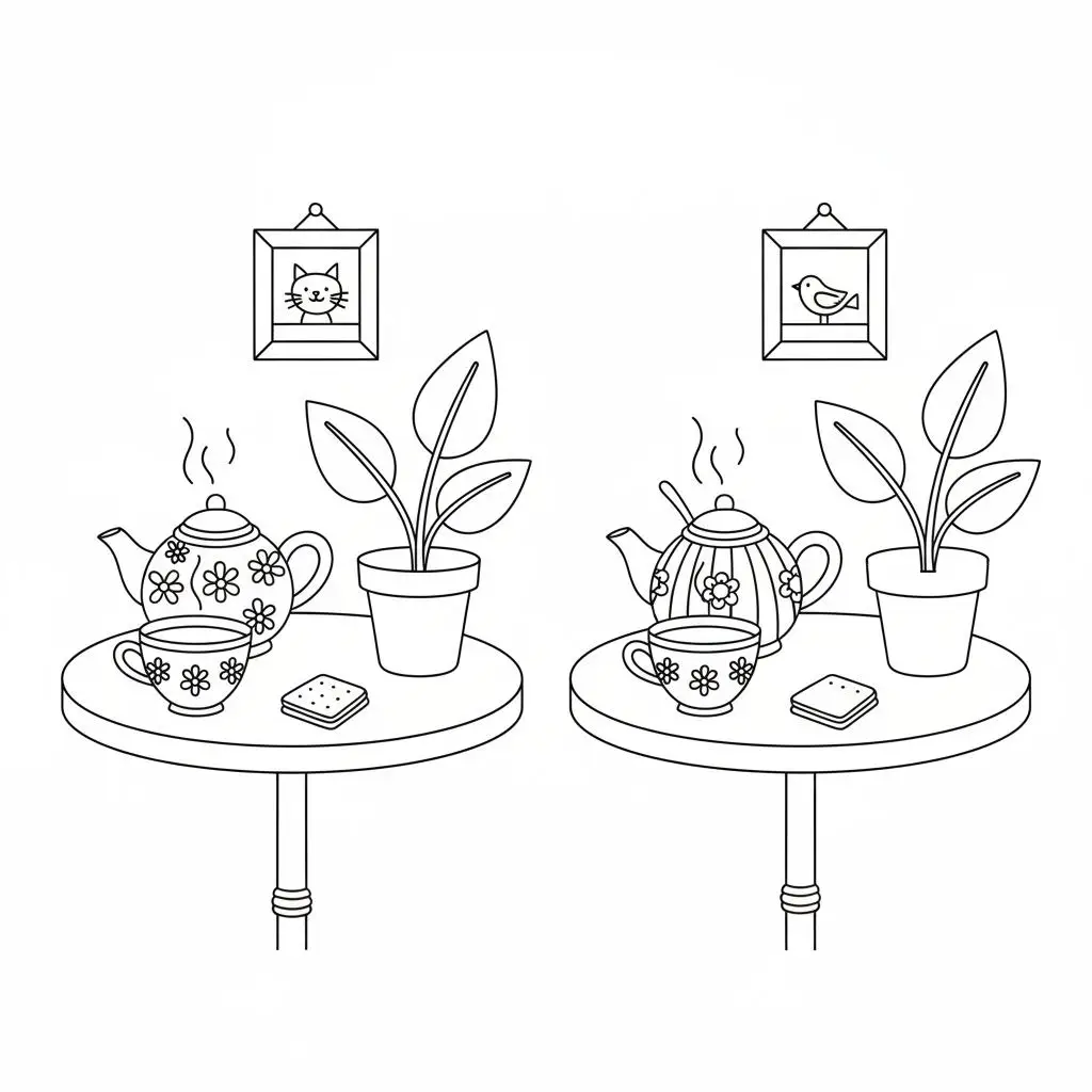 מצא את ההבדלים תה 5 הבדלים להדפסה