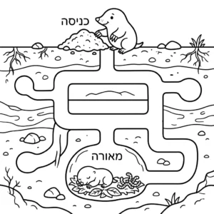 דף צביעה מבוך פשוט של חפרפרת להדפסה