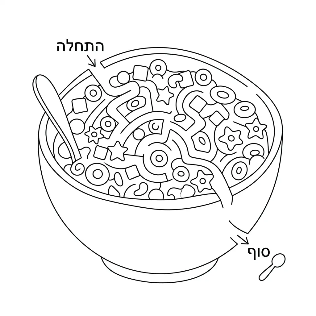 דף צביעה מבוך של דגני בוקר להדפסה