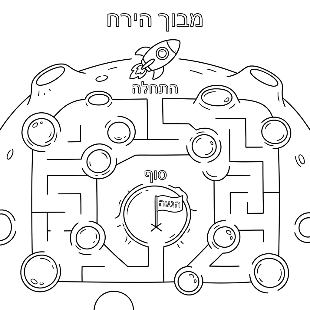 דף צביעה מבוך של חלל ירח להדפסה