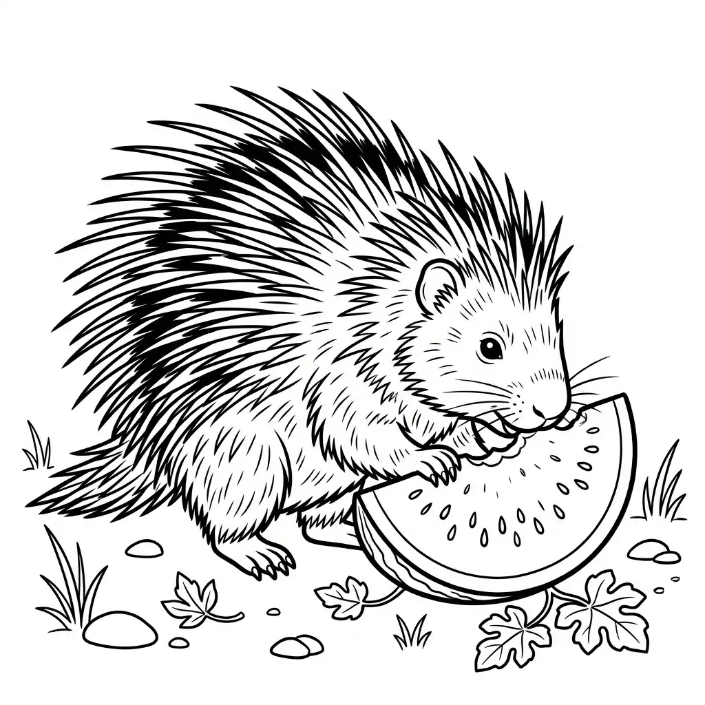 דף צביעה של דרבן אוכל אבטיח להדפסה