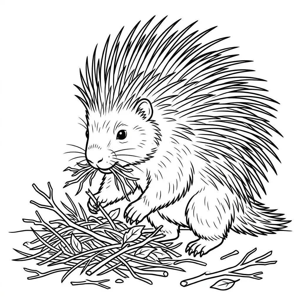 דף צביעה של דרבן אוסף ענפים להדפסה