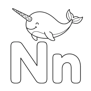 דף צביעה של האות N להדפסה