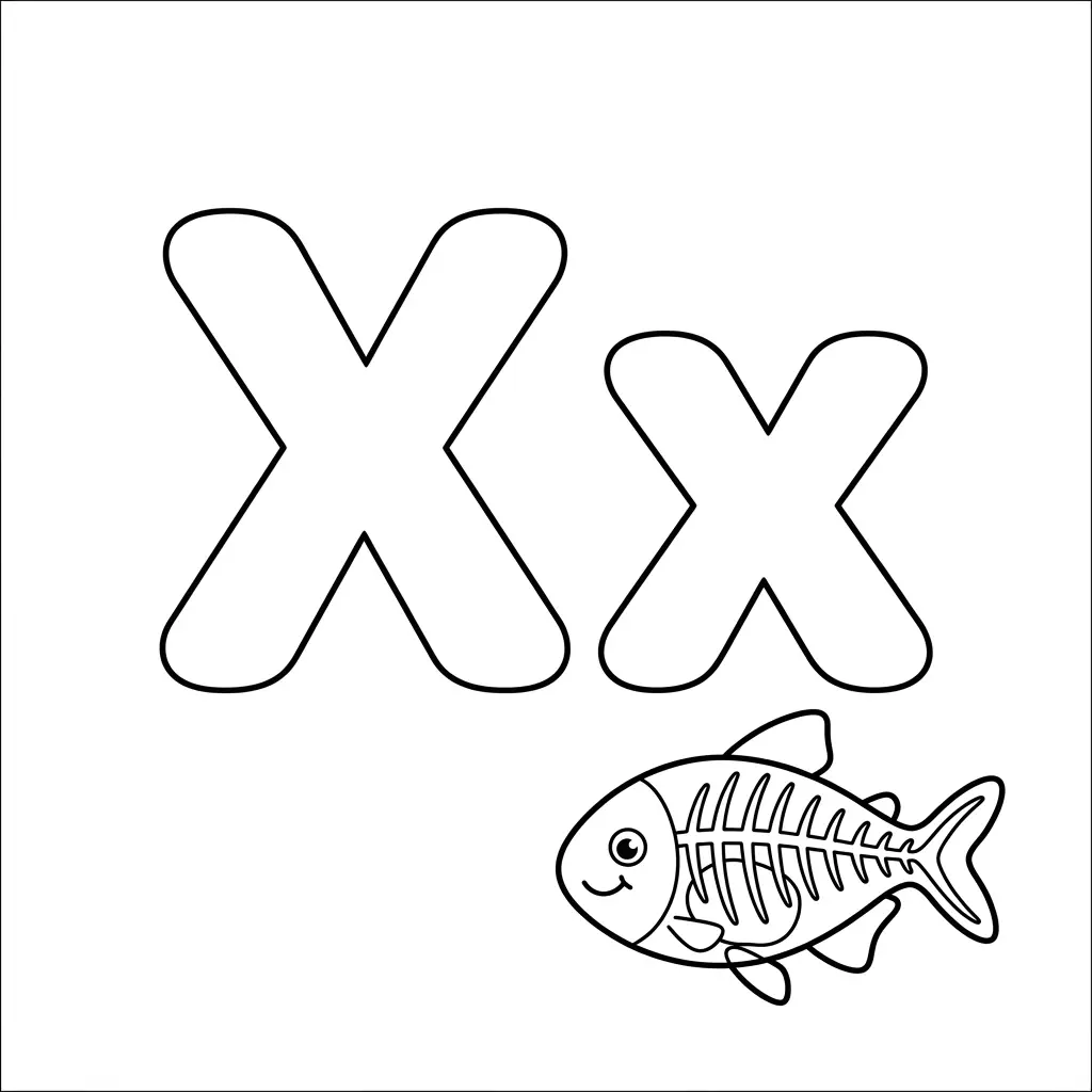 דף צביעה של האות X להדפסה