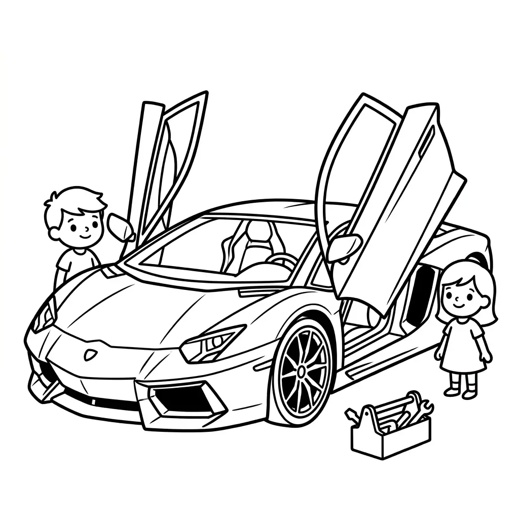דף צביעה של ילדים מתקנים מכונית ספורט להדפסה