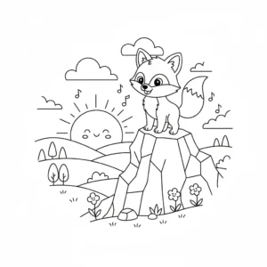 דף צביעה של שועל בטבע להדפסה