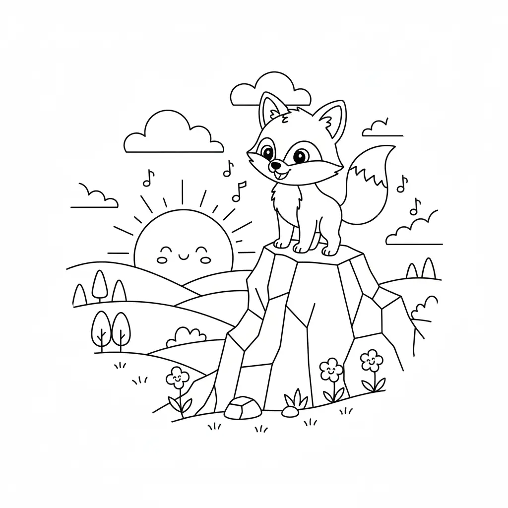 דף צביעה של שועל בטבע להדפסה
