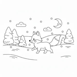 דף צביעה של שועל בשלג להדפסה