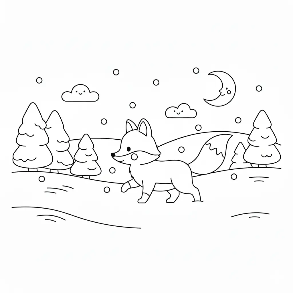 דף צביעה של שועל בשלג להדפסה