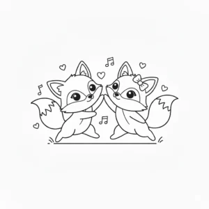 דף צביעה של שועל ושועלה רוקדים להדפסה