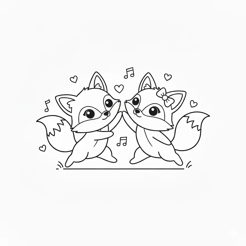 דף צביעה של שועל ושועלה רוקדים להדפסה