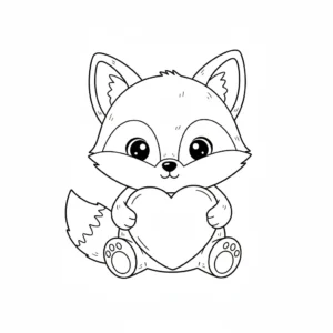 דף צביעה של שועל חמוד מחזיק לב להדפסה