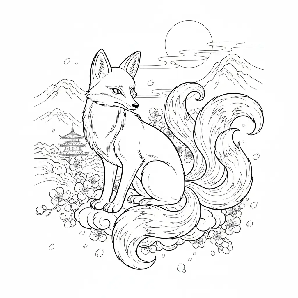 דף צביעה של שועל יפני להדפסה