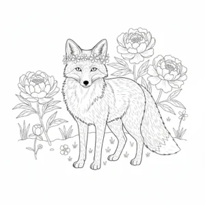 דף צביעה של שועל פרחוני להדפסה