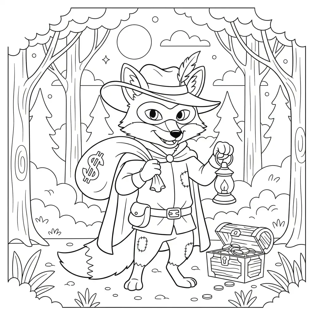 דף צביעה של שועל שודד להדפסה