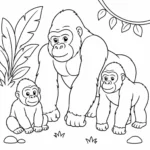 דף צביעה של גורילה עם המשפחה להדפסה