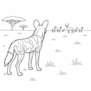 דף צביעה של זאב טלוא מסתכל על עדר להדפסה