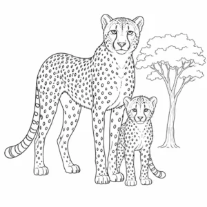 דף צביעה של ציטה וגור ליד עץ להדפסה