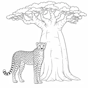 דף צביעה של ציטה ליד עץ באובב להדפסה