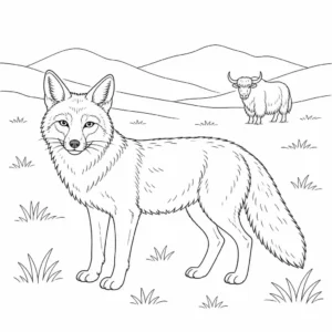 דף צביעה של שועל טיבטי בהרים להדפסה