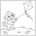 דף צביעה של שימפנזה מעיף עפיפון להדפסה