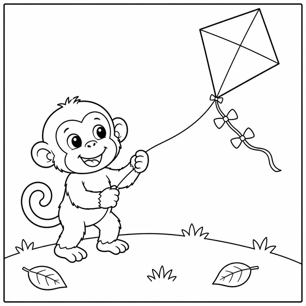 דף צביעה של שימפנזה מעיף עפיפון להדפסה